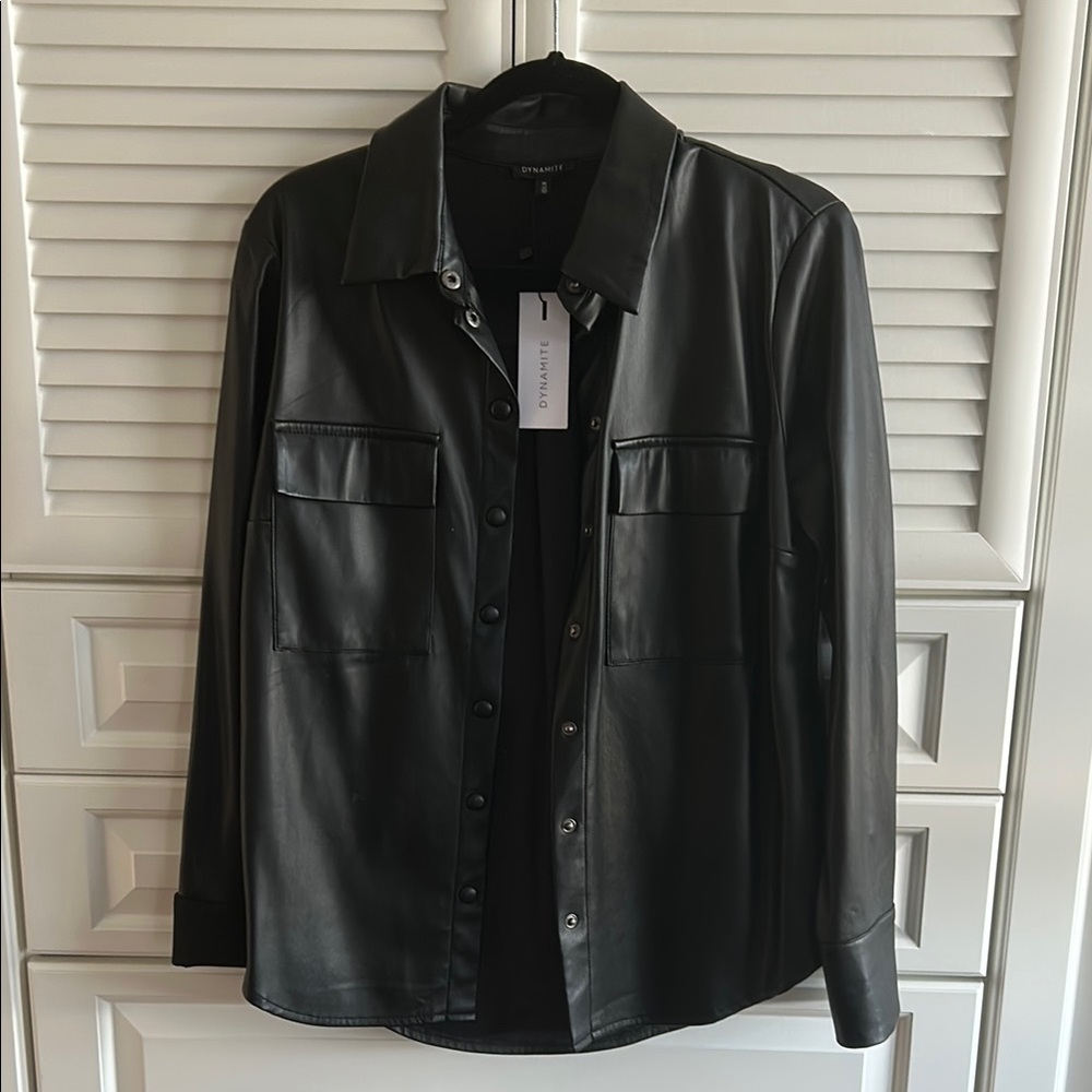 Dynamite Black Button Down Faux Leather Shirt